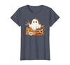 Ghost Halloween Flower Costume Floral Women Cute Ghost with Flower Halloween Pumpkin Autumn Women T-Shirt - size chart