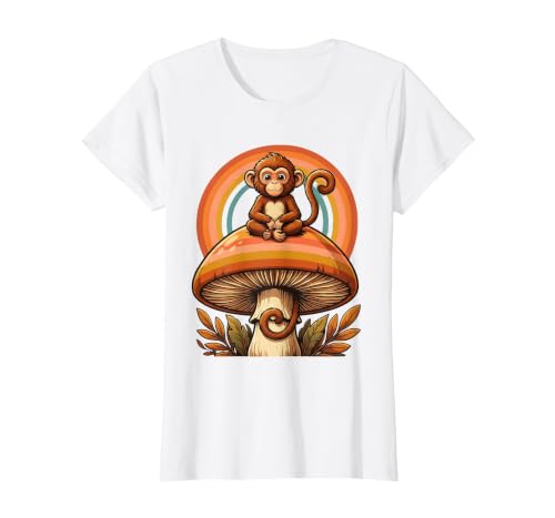 Mademark Monkey Perched on Giant Mushroom Illustration T-Shirt - Women - size chart