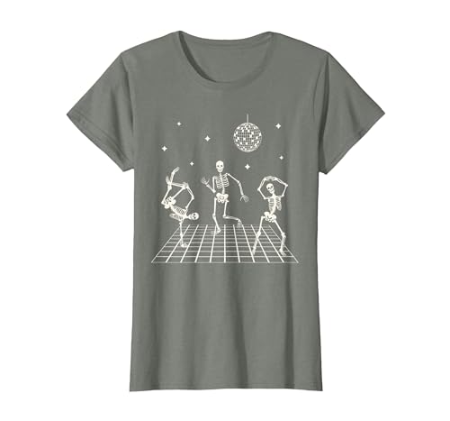 Sollomio Skeletons Dancing at The Club with a Disco Ball Halloween T-Shirt - size chart