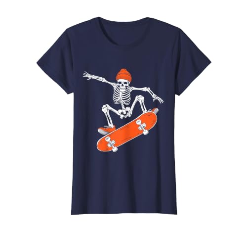 Funny Boys Kids Skeleton Skater Art Skateboarding Skeleton Riding Skateboard Halloween Skater T-Shirt - size chart