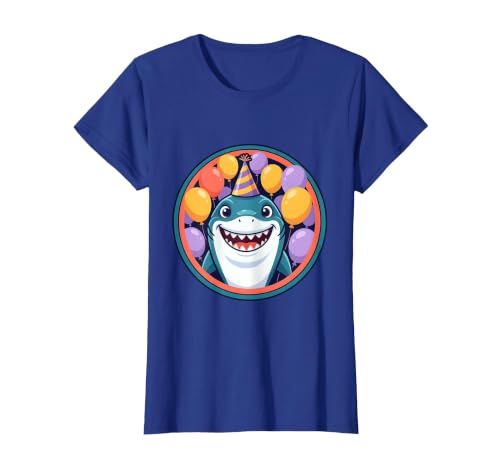 Mademark Birthday Boy Shark Party Hat Balloons Graphic T-Shirt - size chart