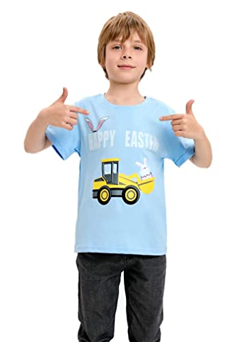 Easter Day Gift for Toddler Boy Baby Girl Tractor Loving Bunny T-Shirt — design detail