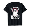 Addictive Designs Halloween Merch Funny Halloween, Just Here for the Boos, Ghost Drinking Wine T-Shirt - size chart