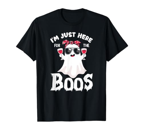 Addictive Designs Halloween Merch Funny Halloween, Just Here for the Boos, Ghost Drinking Wine T-Shirt - size chart