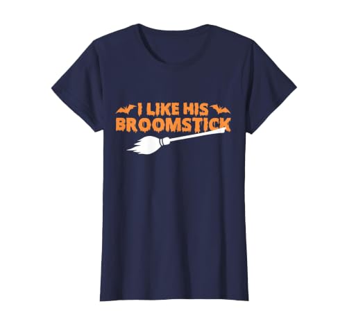 Funny Groovy Halloween Outfit I Like His Broomstick Halloween Funny Matching Couples T-Shirt - size chart
