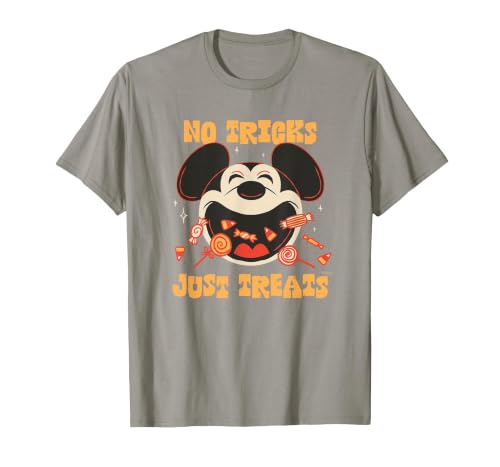 Disney Mickey Mouse Halloween Candy No Tricks Just Treats T-Shirt - size chart