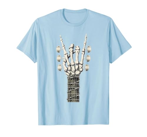 Rock and Wear Gifts Men Women Kids Skeleton Guitar Hand Rock On Guitarist Rock Band Music T-Shirt - size chart