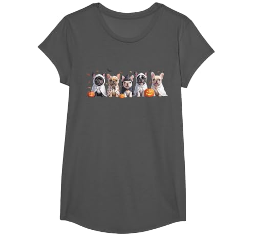 Funny Ghost Dog Halloween Girls Kids Cute French Bulldog Halloween Costume Frenchie Dog Ghost T-Shirt - size chart