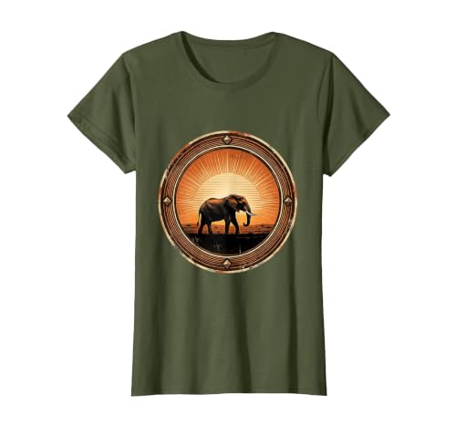 Mademark Elephant Silhouette Glowing Safari Sunset T-Shirt - Women - size chart