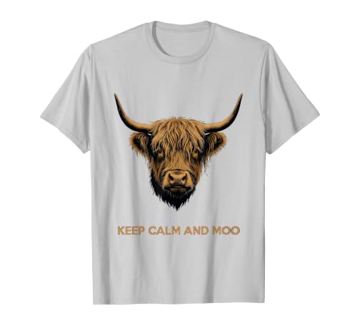 Mademark Keep Calm and Moo Highland Cow Design T-Shirt - size chart