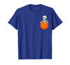 Halloween Spooky Funny Design Skeleton in Pocket Halloween Spooky Funny Skull Costume T-Shirt - size chart