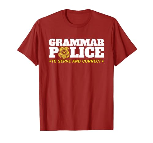 Easy Halloween Costume Top Shop Grammar Police Officer Funny Badge Halloween Costume T-Shirt - size chart