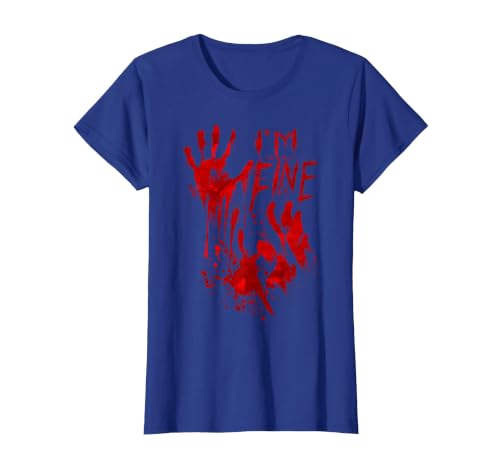 InGENIUS Halloween Shirts & Gifts I'm Fine Bloody Hand Blood Stained Splatter Funny Halloween T-Shirt - size chart