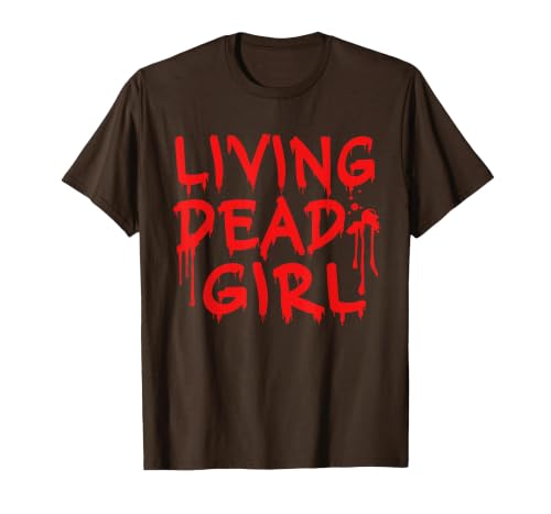 Living Dead Girl Dripping Blood Halloween Zombie Movie T-Shirt - size chart