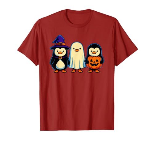 Nerrrdy Penguin Witch Ghost Pumpkin Men Women Kids Funny Halloween T-Shirt - size chart