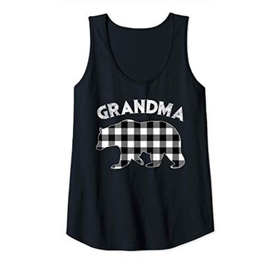 Spmu Womens Black and White Buffalo Plaid Grandma Bear Tank Top