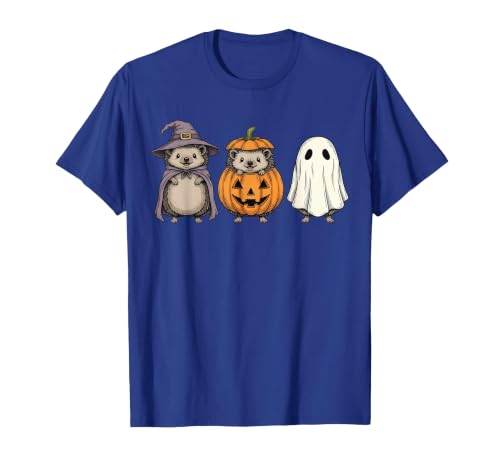 Funny Retro Hedgehog Halloween Witch Spooky Ghost Hedgehog Lover Pumpkin Halloween T-Shirt - size chart