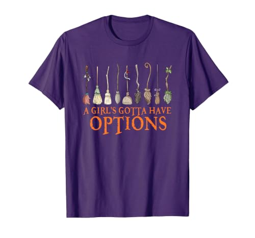 Funny Halloween Spooky Season Witch Broom A Girl's Gotta Have Options with Witch Broom Halloween T-Shirt - size chart