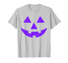Trick or Treat Funny Halloween Costumes Party Tees Jack O Lantern Scary Carved Pumpkin Face Halloween Purple T-Shirt - size