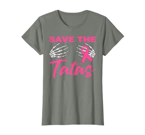 Amb Breast Cancer Awareness Month Warrior Survivor Save The Tatas Breast Cancer Pink Ribbon Skeleton Halloween T-Shirt -