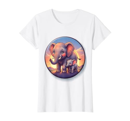 Mademark Elephant Mother and Calf Sunset Walk Design T-Shirt - Women - size chart