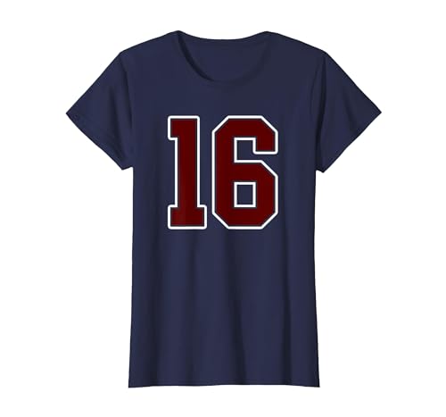 Maroon Number 16 Jersey Player Uniform #16 Gifts Maroon and White Number 16 Jersey Player Uniform #16 Fan T-Shirt - size