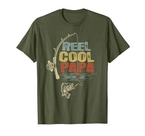 Cool Papa Fathers Day Fishing Gifts Funny Fisherman Vintage Reel Cool Papa T-Shirt - size chart