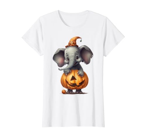 Cute Elephant Wearing A Pumpkin Halloween Cloths Cute Elephant Wearing A Pumpkin Halloween Funny Elephant T-Shirt - size