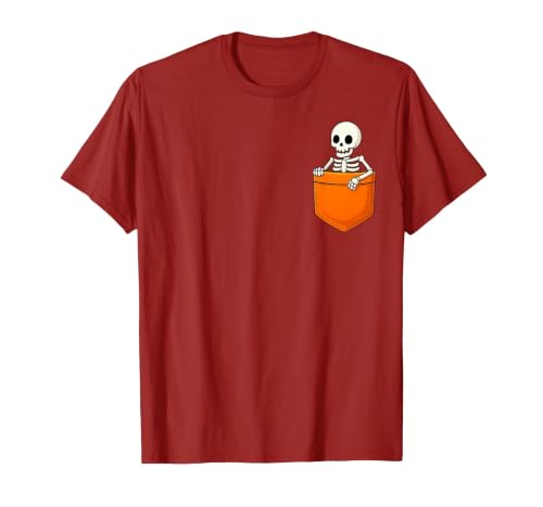 Halloween Spooky Funny Design Skeleton in Pocket Halloween Spooky Funny Skull Costume T-Shirt - size chart