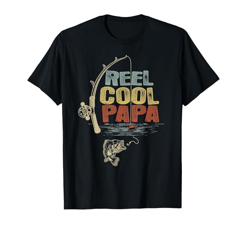 Cool Papa Fathers Day Fishing Gifts Funny Fisherman Vintage Reel Cool Papa T-Shirt - size chart