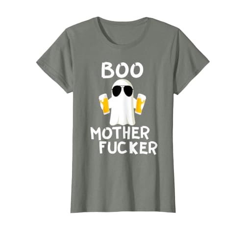 Vulgar Halloween Tee Shop Boo Motherfucker Funny Beer Drinking Ghost Adult Halloween T-Shirt - size chart