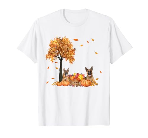 Funny German Shepherd Thanksgiving Halloween German Shepherd Autumn Leaf Fall Dog Thanksgiving Halloween T-Shirt - size chart