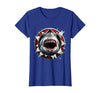 Mademark Shark Bursting Through Paper Breakthrough Art T-Shirt - size chart