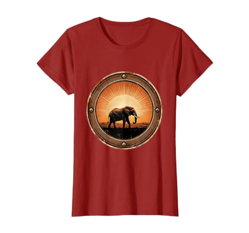 Mademark Elephant Silhouette Glowing Safari Sunset T-Shirt - Women - size chart