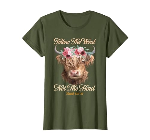 Christian Western Highland Cow Lovers Tees Follow The Word Not The Herd Christian Western Highland Cow T-Shirt - size chart