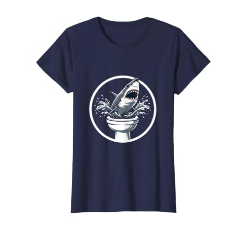 Mademark Shark Bursting Through a Toilet Bowl Graphic T-Shirt - size chart