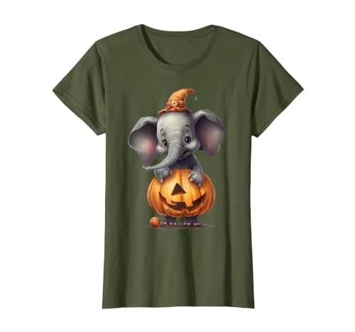 Cute Elephant Wearing A Pumpkin Halloween Cloths Cute Elephant Wearing A Pumpkin Halloween Funny Elephant T-Shirt - size