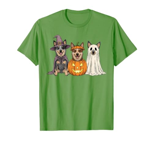 Funny Retro Australian Cattle Dog Halloween Witch Spooky Ghost Blue Heeler Pumpkin Halloween Dog Lover T-Shirt - size chart