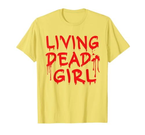 Living Dead Girl Dripping Blood Halloween Zombie Movie T-Shirt - size chart