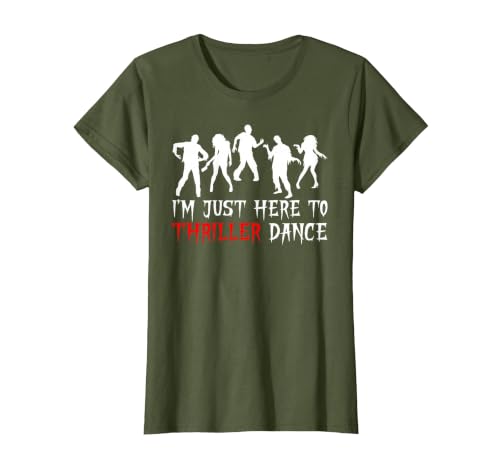 Zombie Dance Costume Halloween Party Tee Funny Zombie Halloween Shirt I’m Just Here to Thriller Dance T-Shirt - size chart