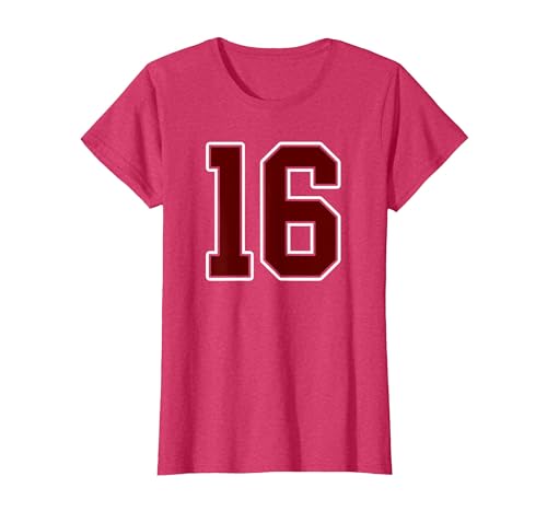 Maroon Number 16 Jersey Player Uniform #16 Gifts Maroon and White Number 16 Jersey Player Uniform #16 Fan T-Shirt - size