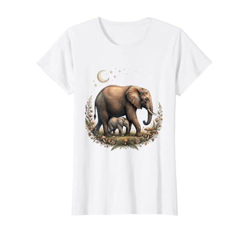 Mademark Elephant Mother and Calf Walking Together T-Shirt - Women - size chart