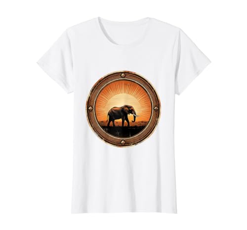 Mademark Elephant Silhouette Glowing Safari Sunset T-Shirt - Women - size chart