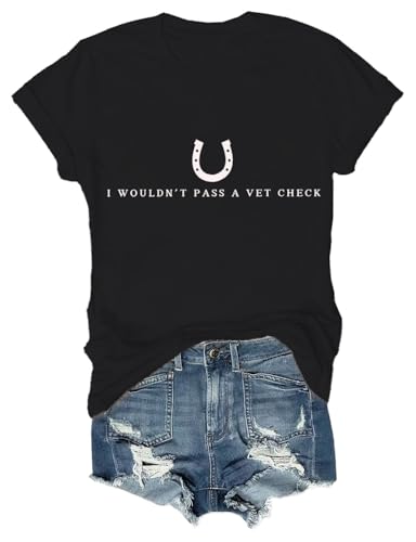 Czbic I Wouldn't Pass A Vet Check Shirt, Horseshoe Graphic Tee, Funny Casual Horse Lover Casual Top for Men Women - size chart