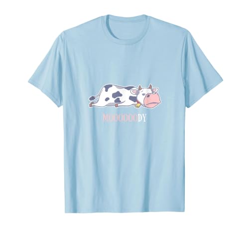 Bad Mood Sleeping Cow Tee Moooody Cow Beef Milk Farm Animals T-Shirt - size chart