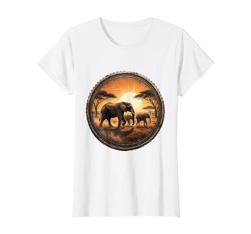 Mademark Elephant Herd Crossing Dusty Savanna Plain T-Shirt - Women - size chart