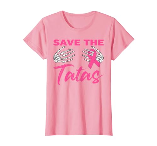 Amb Breast Cancer Awareness Month Warrior Survivor Save The Tatas Breast Cancer Pink Ribbon Skeleton Halloween T-Shirt -