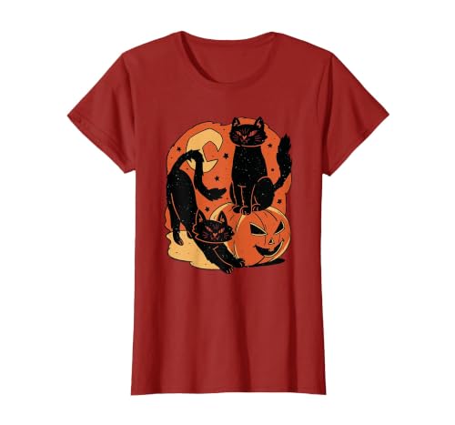 Halloween scary black cat Vintage Scary Halloween Black Cats and Pumpkin T-Shirt - size chart
