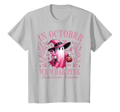 Ghost October Wear Pink Breast Cancer t -shir t Halloween Pink Ghost in October We Wear Pink Breast Cancer T-Shirt - size