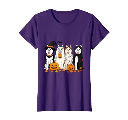 Funny Siberian Husky Ghost Pumpkin Funny Husky Ghost Dogs Halloween Dog Spooky T-Shirt - size chart